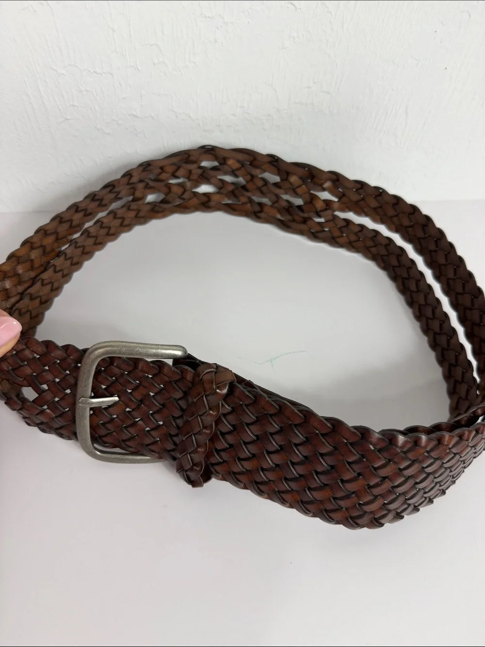Genuine Leather Woven Braided Brown Belt Size M Adjustable Casual Boho